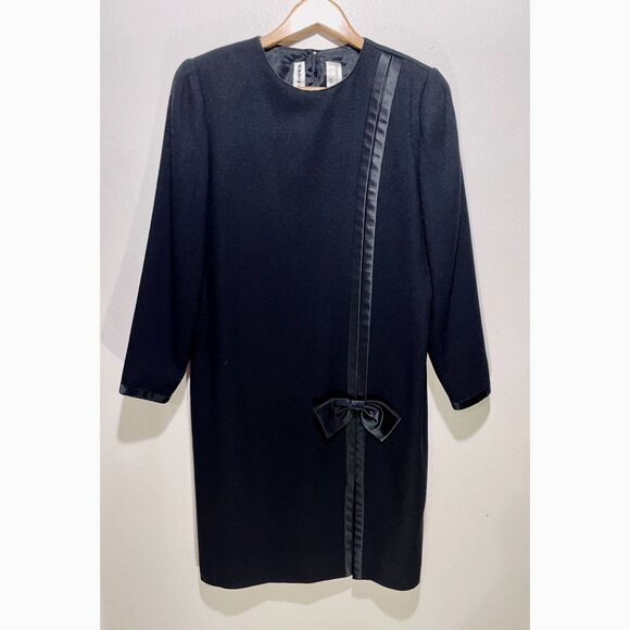 David Hayes wool dress VTG Saks fifth avenue USA classic black winter women 12 - Picture 1 of 11
